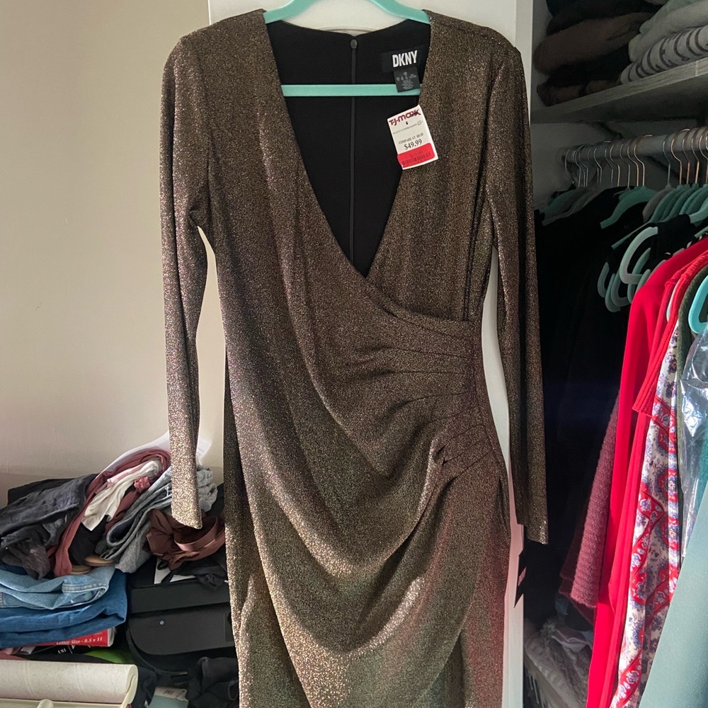 DKNY Gold Long Sleeve Dress